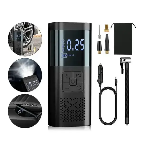 Prenosný bezdrôtový kompresor 12V s LCD displejom — изображение 5